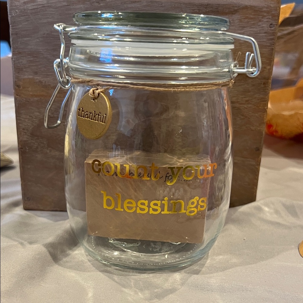 Glass Jar with 'Count Your Blessings' Design